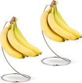 Relaxdays 2x bananenhouder - banaanhouder - verchroomd ijzer - bananen ophangen - zilver