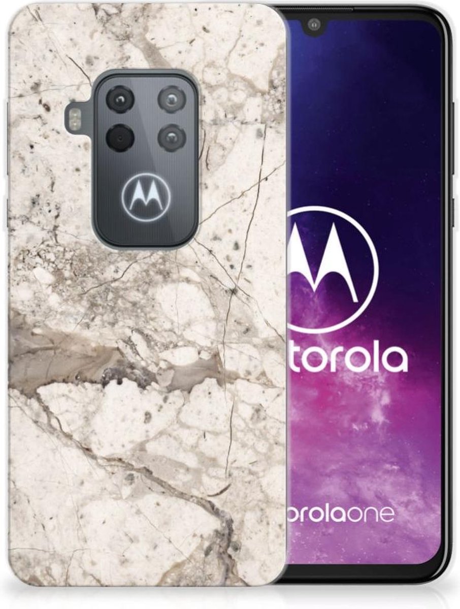 Motorola One Zoom TPU Siliconen Hoesje Marmer Beige