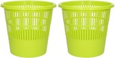 2x Groene vuilnisbakken/prullenbakken 20 liter - Voordelige huishoud prullenbakken/vuilnisbakken/afvalbakken