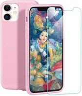 iPhone 11 Hoesje - Siliconen Back Cover & Glazen Screenprotector - Roze