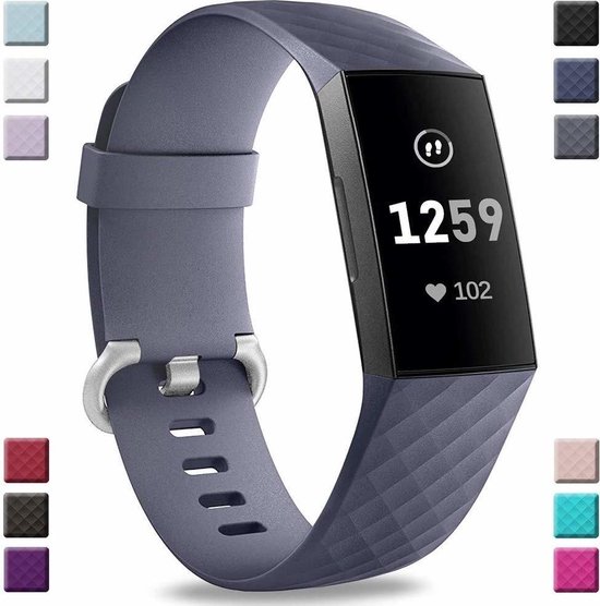 Fitbit Charge 3 silicone band grijsblauw Afmetingen Maat S bol