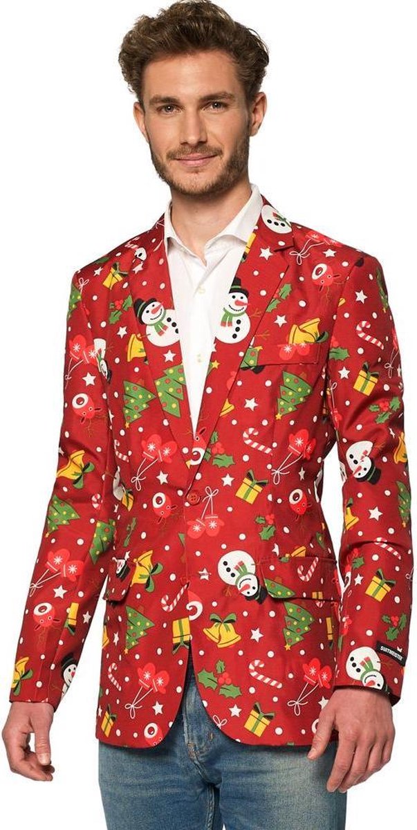 Suitmeister Christmas Red Icons Jacket - Heren jasje - Lichtgevend - Kerstblazer - Maat L