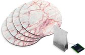 4 Rubberen Onderzetters - Design White Pink Marble - Rond
