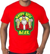 Grote maten foute Kerst t-shirt - oud en nieuw / nieuwjaar shirt - happy new beer / bier - rood voor heren - kerstkleding 3XL