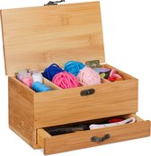 relaxdays naaidoos - naaikistje - opbergbox voor naaigerei - bamboe - zonder inhoud - hout