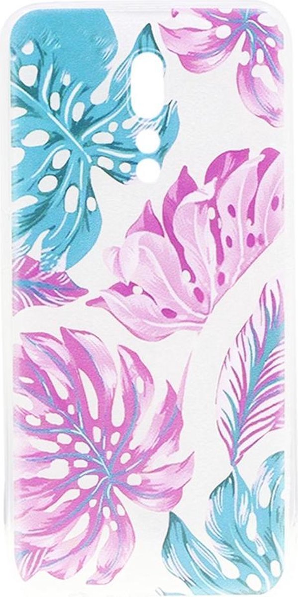 Shop4 - Oppo Reno Z Hoesje - Zachte Back Case Bladeren Gekleurd