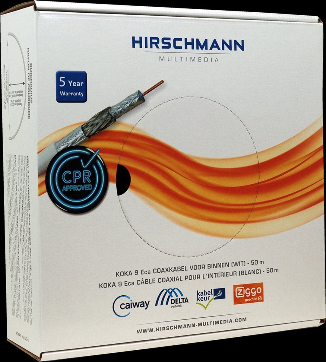 Hirschmann KOKA 9 Eca 4G/LTE proof coaxkabel in doos voor binnen / wit - 50 meter - Hirschmann