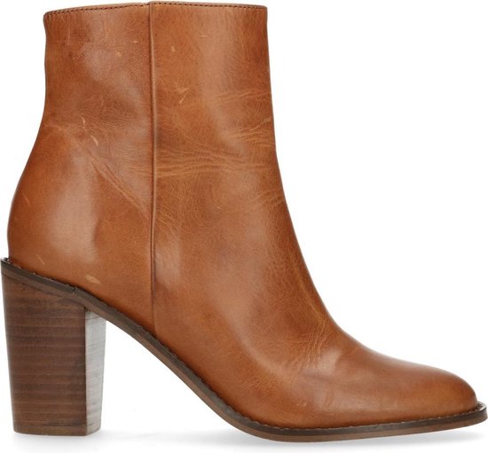 Manfield Dames Cognac enkellaarsjes met hak en detail Maat 39 Manfield Dames Cognac enkellaarsjes met hak en detail Maat 39