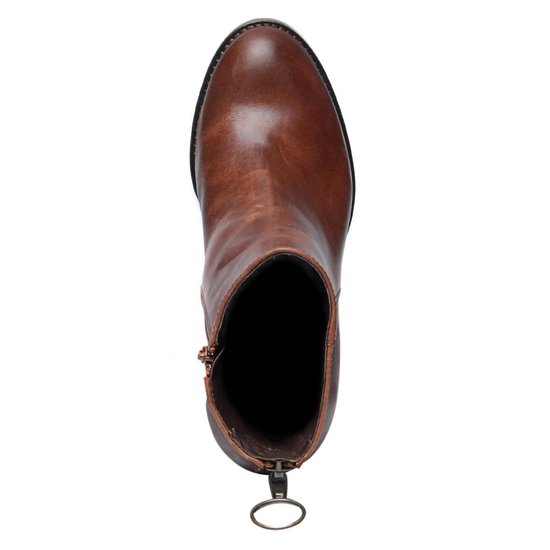 Manfield Dames Cognac enkellaarsjes met hak en sierrits Maat 39 Manfield Dames Cognac enkellaarsjes met hak en sierrits Maat 39