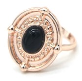 Ring met Zwarte Steen - Metaal - One Size - Roségoudkleurig