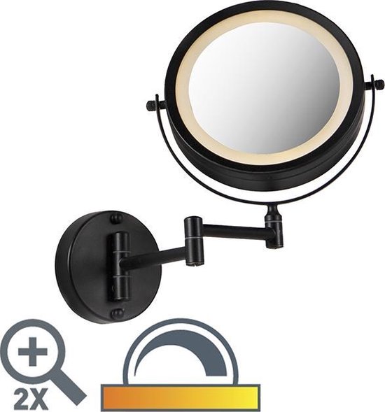 QAZQA vicino - Moderne Dimbare Scheer- en Make Up spiegel verlichting met Dimmer voor binnen voor badkamer - 2 lichts - L 370 mm - Zwart -