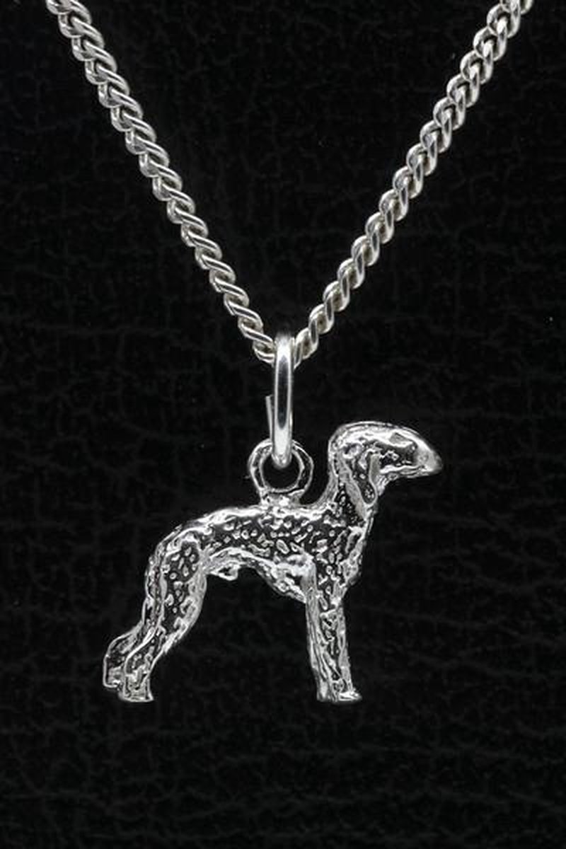 Zilveren Bedlington terrier ketting hanger - klein