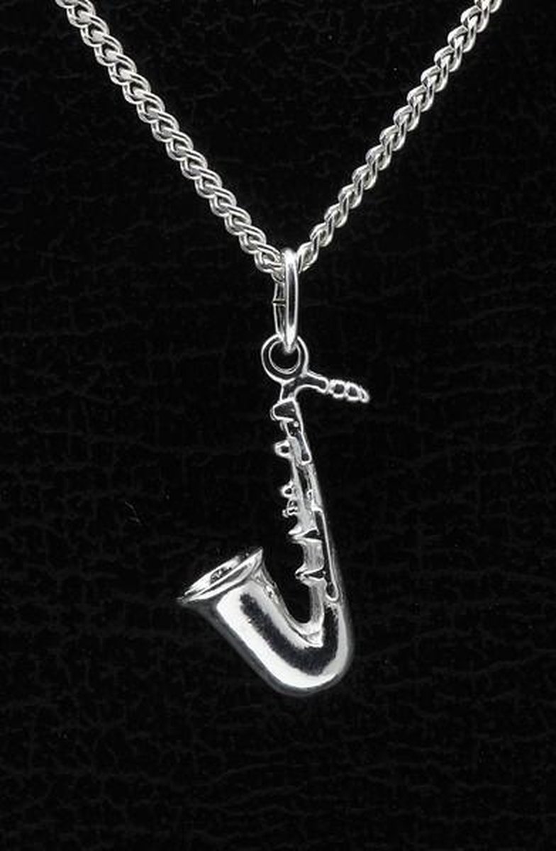 Zilveren Saxofoon ketting hanger - middel