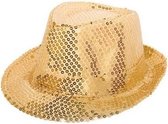 12x Gouden trilby glitter party hoedje met pailletten - Feest verkleedhoed goud thema