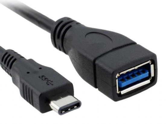OTG Host kabel Male USB C naar normaal Female USB A 2.0/3.0, adapter / verloop-stekker, voor o.a. MacBook 12 etc, zwart , merk i12Cover