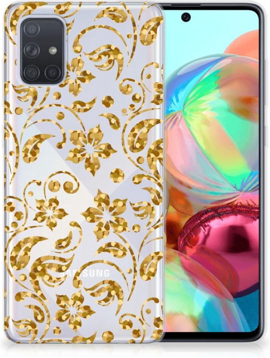 Samsung Galaxy A71 TPU Case Gouden Bloemen