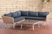 Clp Skara - Hoek loungeset - 1,25mm vlak Polyrattan - zand - Grijs 40 cm (lichtbruin)