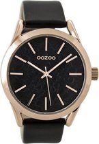 OOZOO Timepieces - Rosé goudkleurige horloge met zwarte leren band - C9474