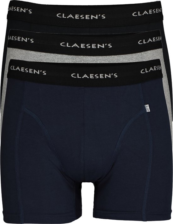 Claesen's Basics boxers (3-pack) - heren boxers lang - zwart - grijs en blauw - Maat: XL