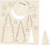 DIY Houten figuren, kerstbomen, L: 20 cm, B: 17 cm, 1 doos