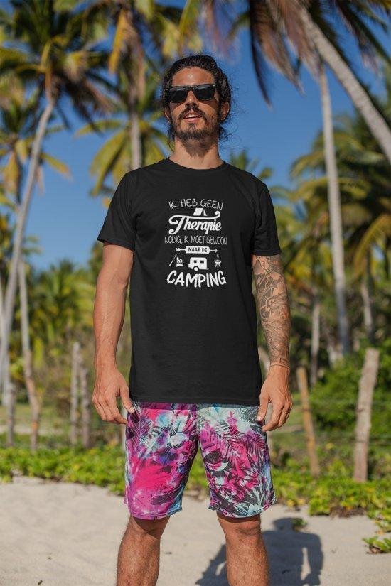 T-shirt met tekst: Ik heb geen therapie nodig ik moet gewoon naar de camping