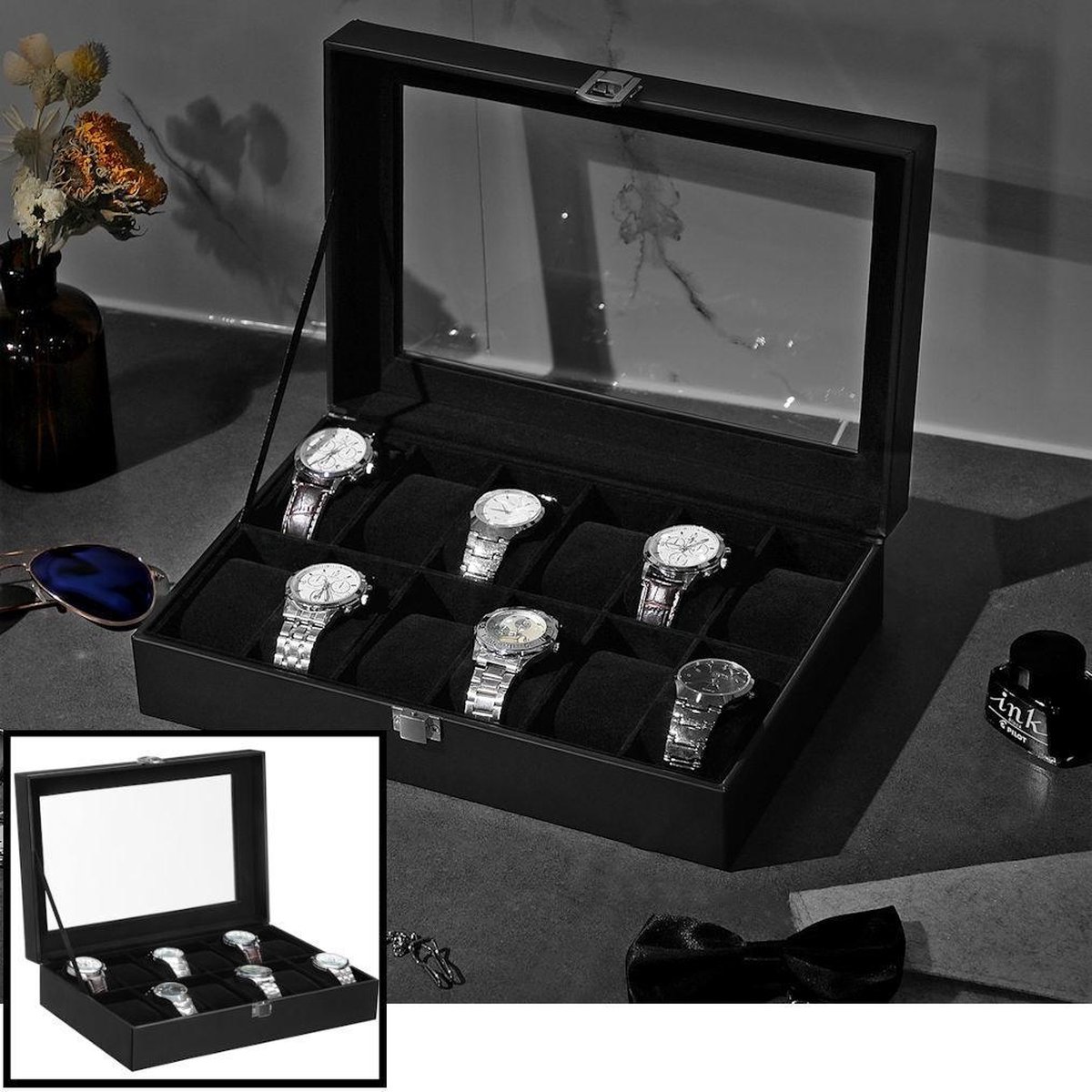 Decopatent® Luxe horlogebox voor 12 horloges - Horloge box voor Dames en  Heren | bol.com