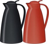 2x Thermoskan/isoleerkan zwart en rood 1 liter 2 stuks - Koffiekannen/theekannen/isoleerkannen/thermoskannen - Koffie/thee meenemen