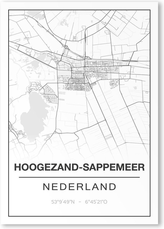 Poster/plattegrond HOOGEZAND-SAPPEMEER - 30x40cm