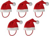 5x Mini kerstmuts met bandje voor knuffels/poppen/huisdieren - Kerstmutsen