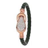 Everlasting Moments - Armband - Leer/Staal - donker groen/rosekleurig kristal - M