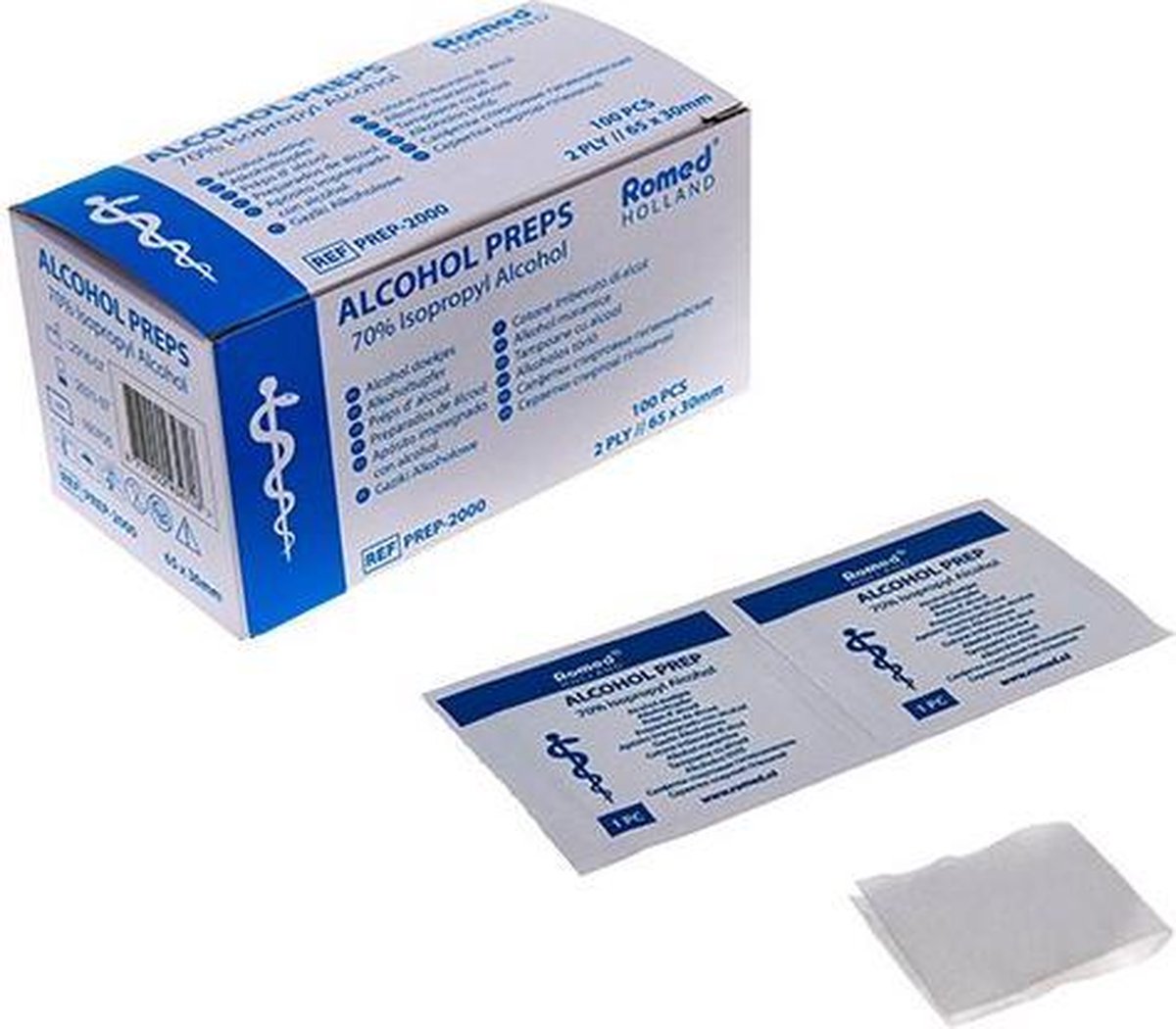 Alcoholdoekjes, alcohol pads doos a 100 stuks voor het reinigen en desinfecteren van een piercing, t