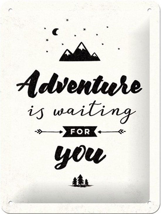 Adventure is waiting Metalen wandbord in reliëf 15 x 20 cm..