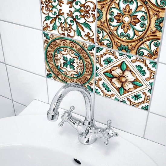 Umelee Tegelstickers 24 Stuks, 10×10 cm, Zelfklevende Waterdichte Tegelsticker in Marokkaanse Stijl, PVC-Muursticker voor Doe-Het-Zelf Keuken Badkamer Slaapkamer Kantoor Restaurant Meubel Decoratie
