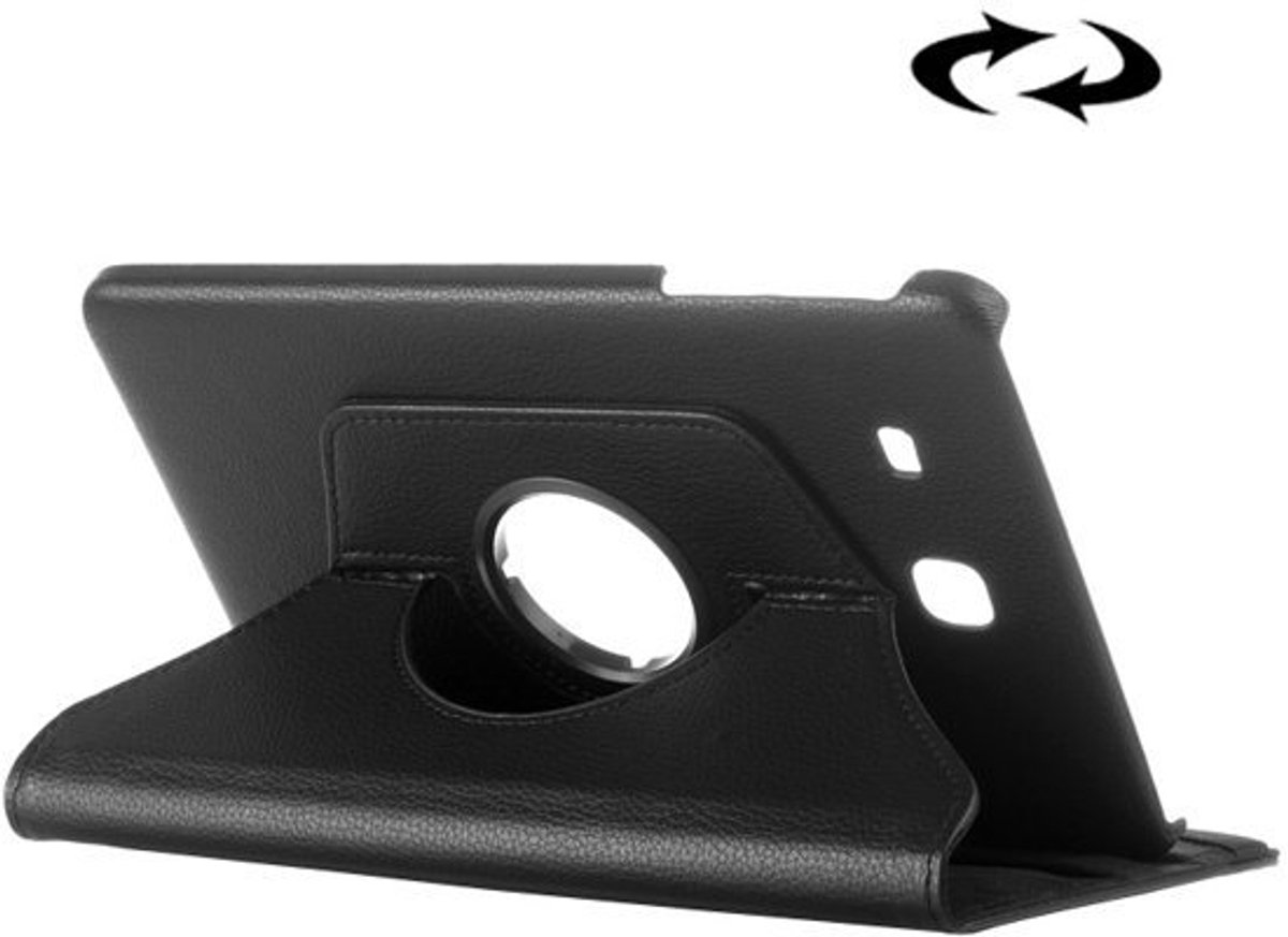 Samsung Galaxy Tab E 9.6 horizontaal Litchi structuur 360º Draaibaar Hoesje (zwart)