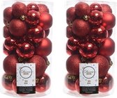 60x Rode kunststof kerstballen 4 - 5 - 6 cm - Mat/glans/glitter - Onbreekbare plastic kerstballen - Kerstboomversiering rood