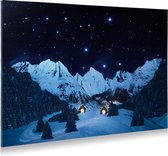 Decoratief Beeld - Achtergrond Canvas Berglandschap Nacht - Aluminium - My Village - 56 X 76 Cm