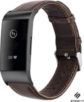 Strap-it Fitbit Charge 4 leren bandje - donkerbruin