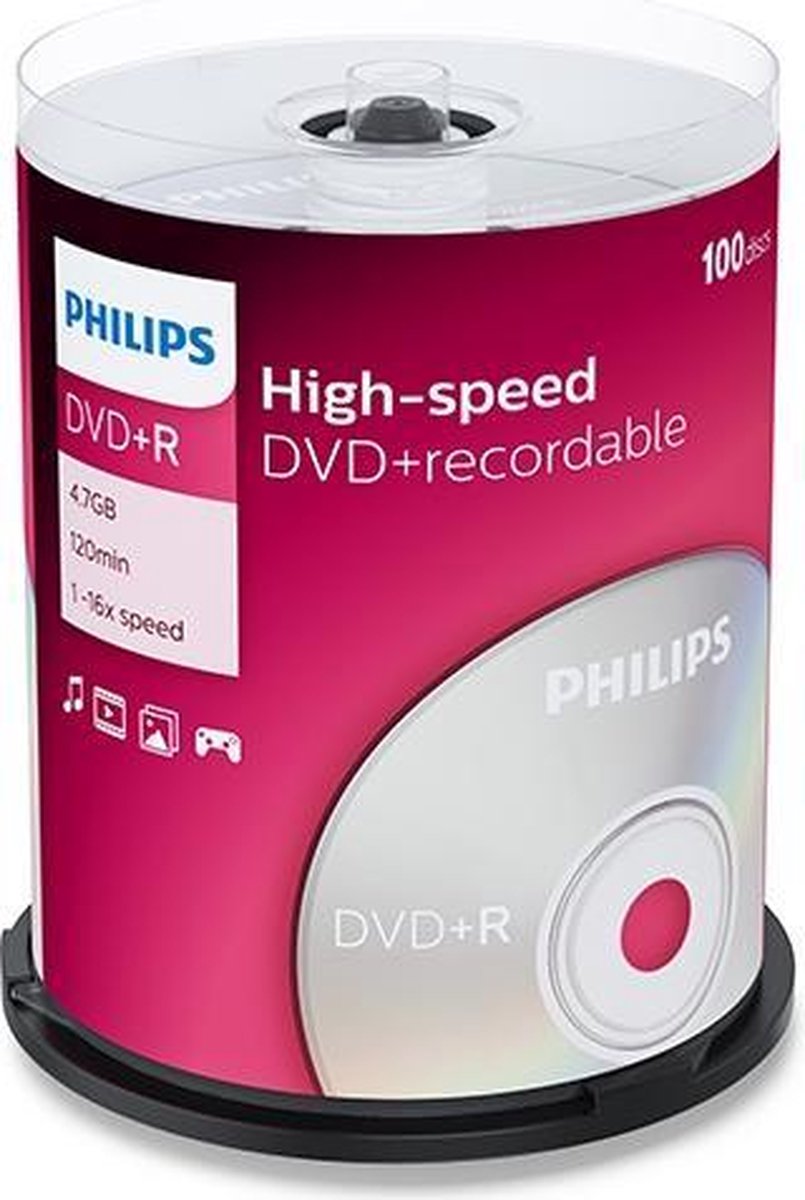 Philips Dvd+R 4,7Gb 16Xspeed Spindle 100 Stuks