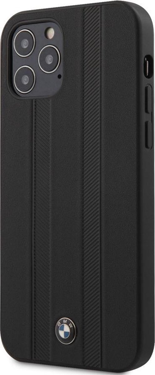 iPhone 12 Pro Max Backcase hoesje - BMW - Effen Zwart - Leer