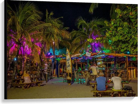 Canvas  - Beachclubje in de Nacht - 100x75cm Foto op Canvas Schilderij (Wanddecoratie op Canvas)