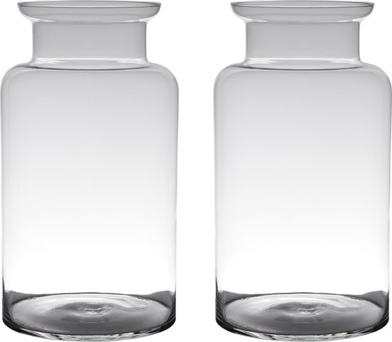 Set van 2x stuks transparante luxe grote stijlvolle melkbus vaas/vazen van glas 55 x 21 cm - Bloemen/boeketten vaas voor binnen gebruik