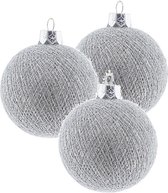 3x Boules Argent Boules de Cotton 6,5 cm - Décorations de Noël de Noël - Décorations pour sapins de Noël - Décoration de Noël - Décoration à suspendre - Boules de Noël en argent