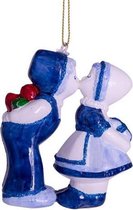 Ornament glass Delft blue kissing boy and girl H10cm w/box