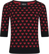 Collectif Chrissie Heart Knitted 50's Top Zwart Rood