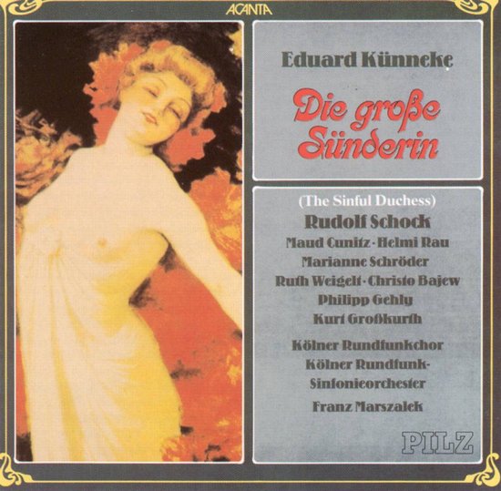 Albumhoes met Eduard Künneke: Die große Sünderin, met op de voorkant een afbeelding van een vrouw in een gele jurk.