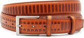 JV Belts Fraaie unisex riem cognac met streep patroon - heren en dames riem - 3.5 cm breed - Cognac - Echt Leer - Taille: 115cm - Totale lengte riem: 130cm