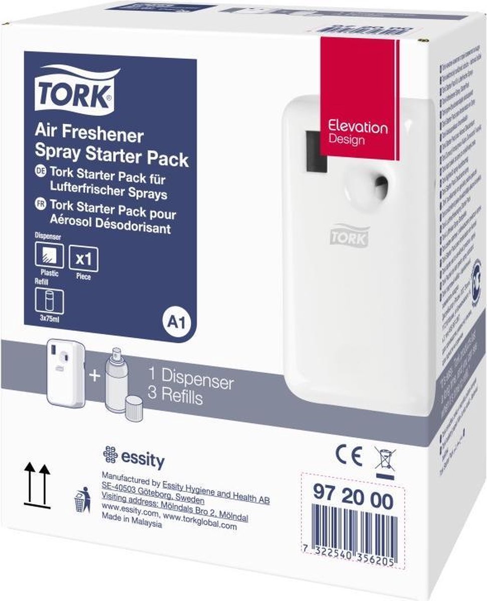 Tork Dispenser Air-Box startpakket luchtverfrisser wit A1 (1st dispenser, 3st refill, 2st batterijen) (972000)