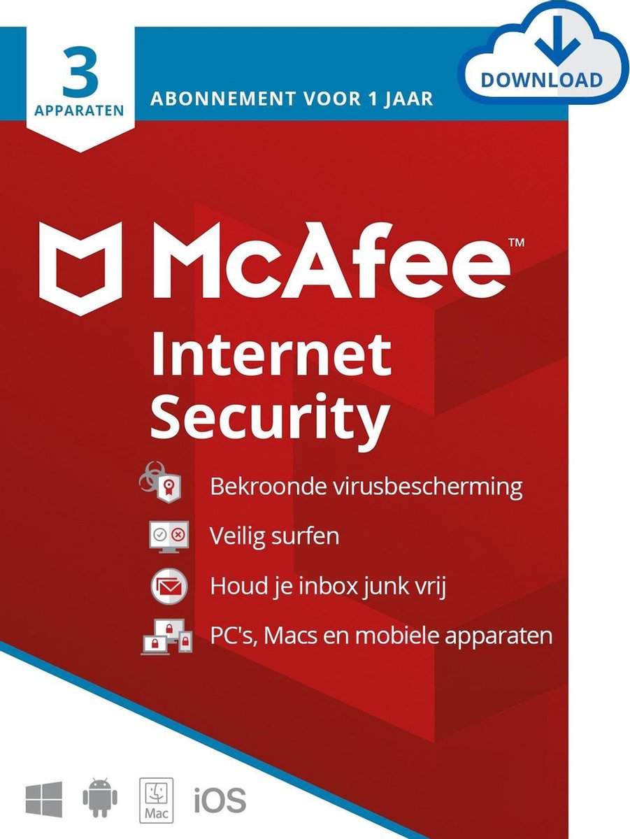 McAfee Internet Security - 12 maanden/3 apparaten - Nederlands - PC/Mac Download