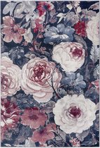 Soft short pile Tapijt Peony in floral Design - Rood Blauw