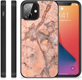 Telefoonhoesje iPhone 12 Mini Leuk Case met Zwarte rand Marmer Oranje